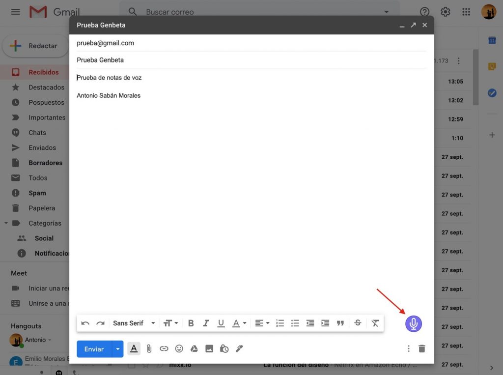 Gmail para enviar notas de voz